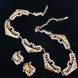 Vintage Matisse Copper and Speckled Enamel Set Embellished 1950's 60's Feminine